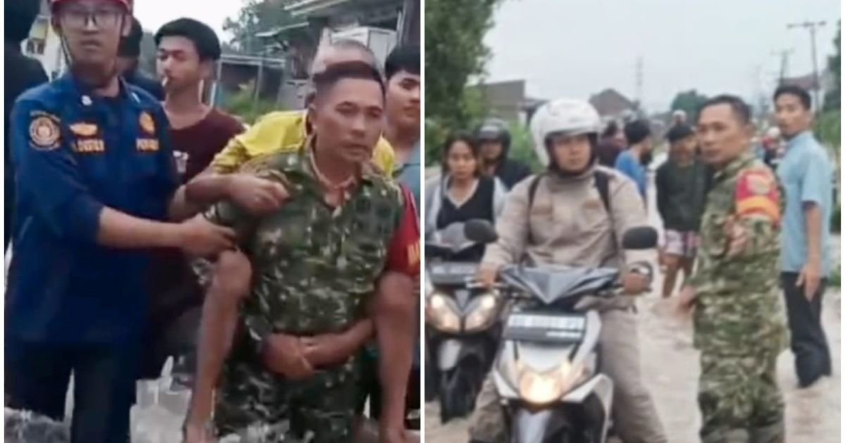 Babinsa Koramil 421-09 TJB Sigap Evakuasi Lansia Korban Banjir